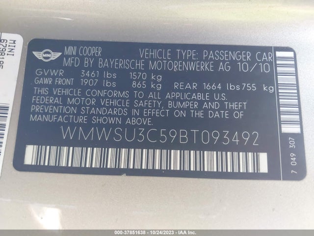 2011 MINI COOPER HARDTOP WMWSU3C59BT093492 Photo 8