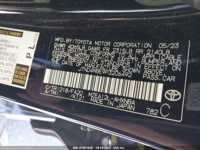 2023 TOYOTA COROLLA SE VIN: JTND4MBE9P3206492