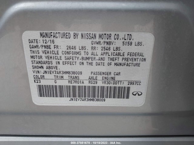JN1EV7AR3HM838009 Infiniti Q50 3.0t Signature Edition