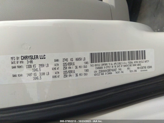 2008 DODGE GRAND CARAVAN SE VIN: 2D8HN44H38R746487