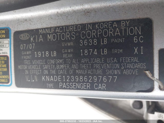 2008 KIA RIO VIN: KNADE123986297677