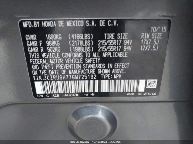 3CZRU6H77GM725192 Honda Hr-v Ex-l