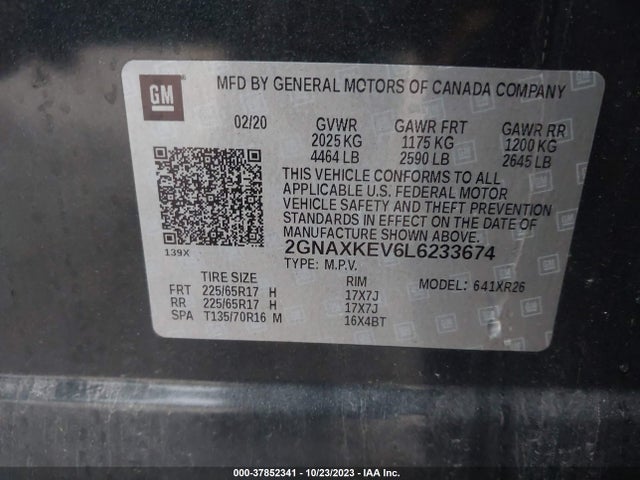 Chevrolet EQUINOX LT 2020 2GNAXKEV6L6233674 Image 9