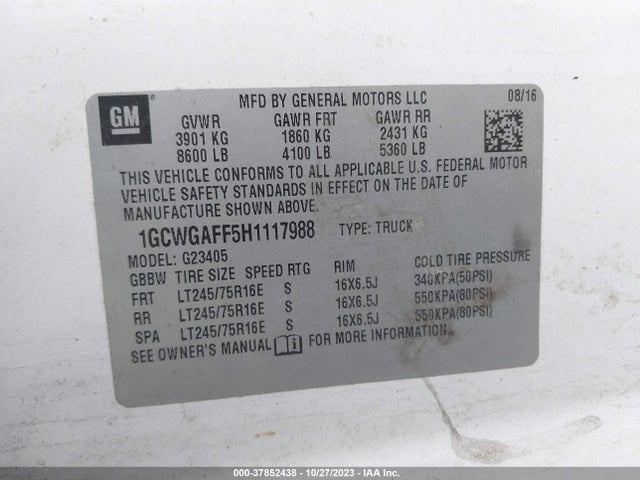Chevrolet EXPRESS CARGO VAN 2017 1GCWGAFF5H1117988 Image 9