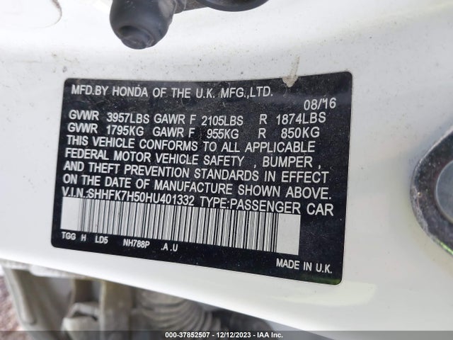 Honda CIVIC EX 2017 SHHFK7H50HU401332 Image 9
