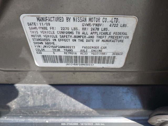 2010 INFINITI G37 JOURNEY VIN: JN1CV6AP2AM400233