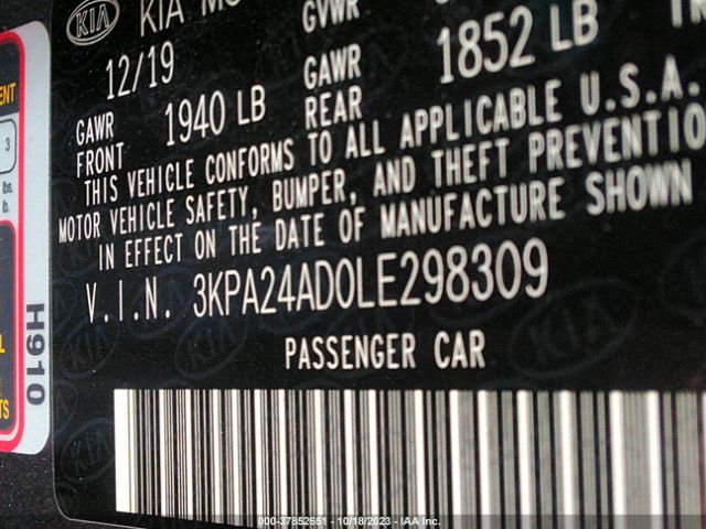 3KPA24AD0LE298309 KIA RIO S