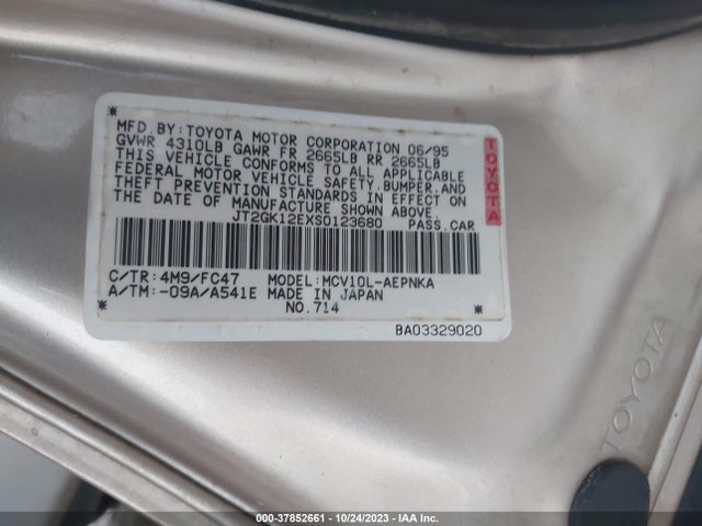 1995 TOYOTA CAMRY LE VIN: JT2GK12EXS0123680