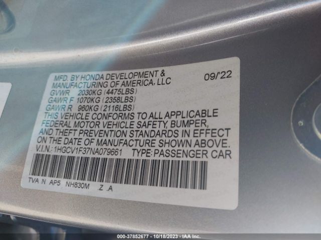 1HGCV1F37NA079661 Honda Accord Sedan Sport