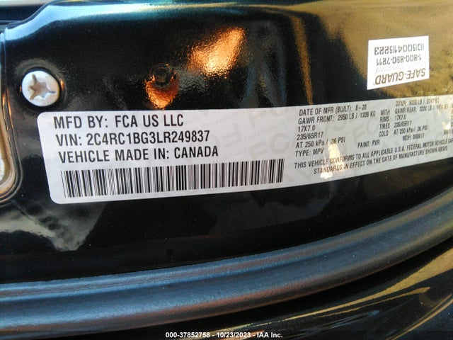 2020 CHRYSLER PACIFICA TOURING L VIN: 2C4RC1BG3LR249837
