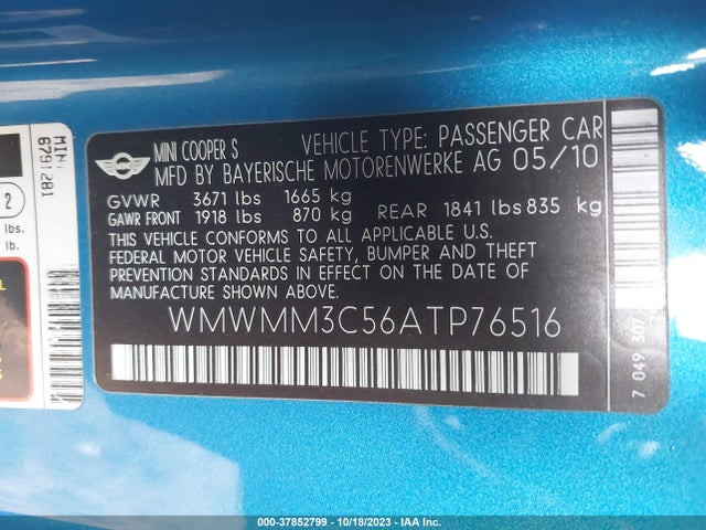 2010 MINI COOPER CLUBMAN WMWMM3C56ATP76516 Photo 8