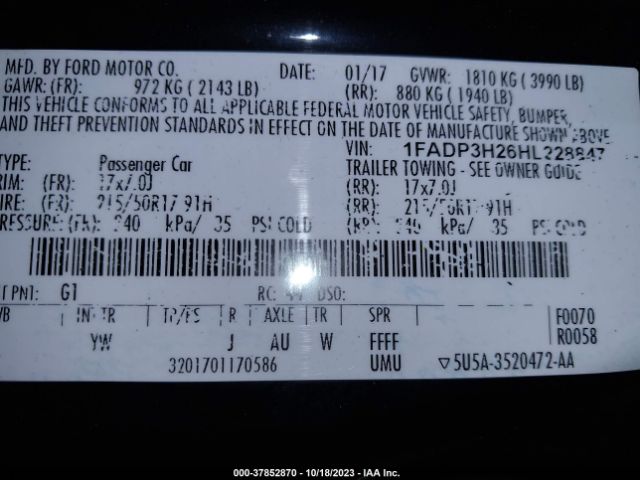 1FADP3H26HL228847 Ford FOCUS SEL