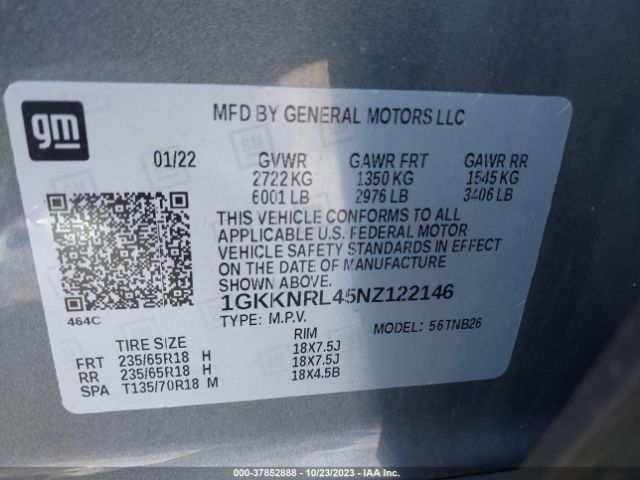 1GKKNRL45NZ122146 GMC ACADIA SLE