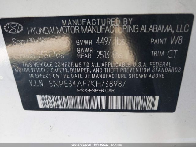 5NPE34AF7KH738987 Hyundai SONATA SEL