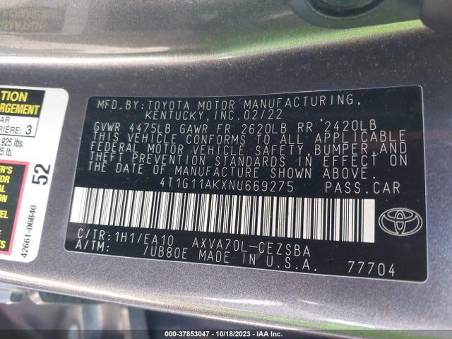 Toyota CAMRY SE 2022 4T1G11AKXNU669275 Image 9