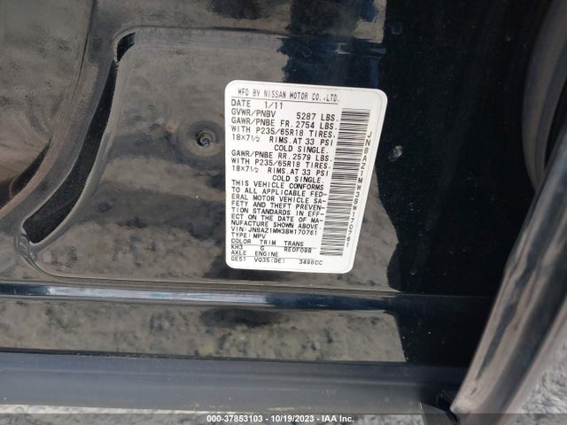 2011 NISSAN MURANO SL VIN: JN8AZ1MW3BW170761