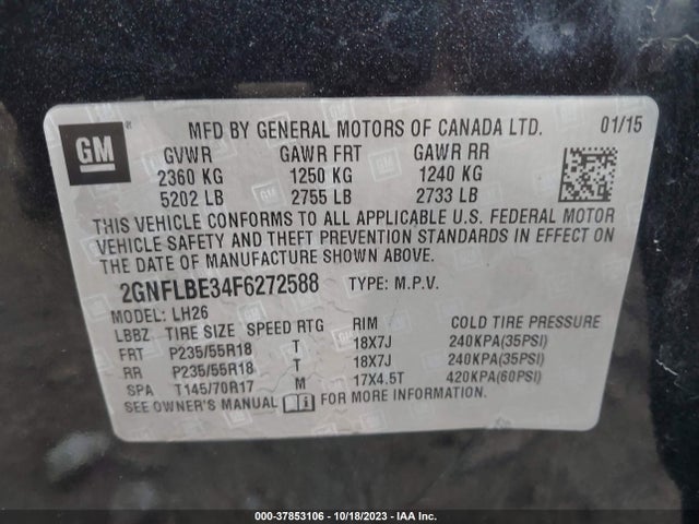 Chevrolet EQUINOX 1LT 2015 2GNFLBE34F6272588 Image 9