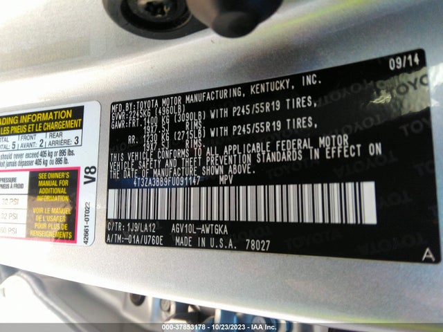 Toyota Venza Le/xle 2015 4T3ZA3BB9FU091147 Image 9