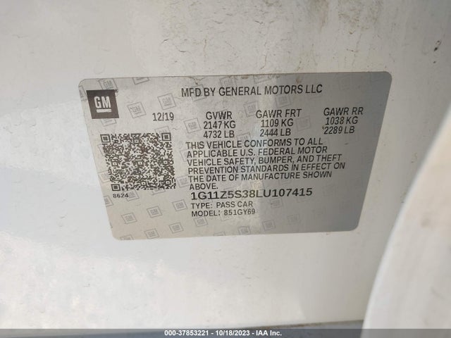 Chevrolet IMPALA LT 2020 1G11Z5S38LU107415 Image 9
