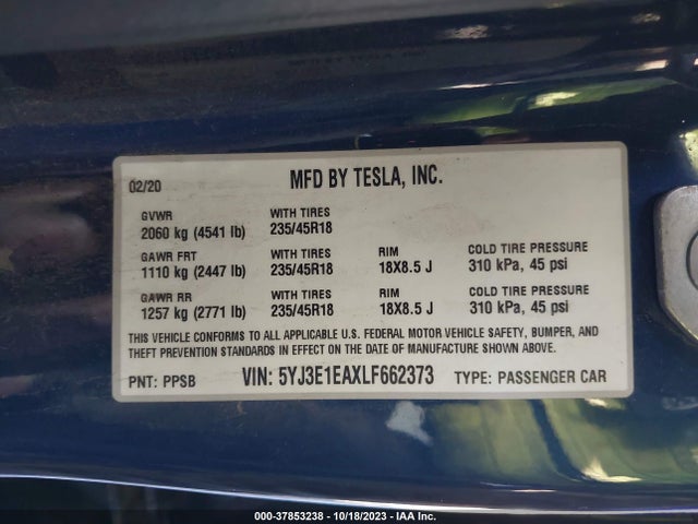 Tesla MODEL 3 2020 5YJ3E1EAXLF662373 Image 21