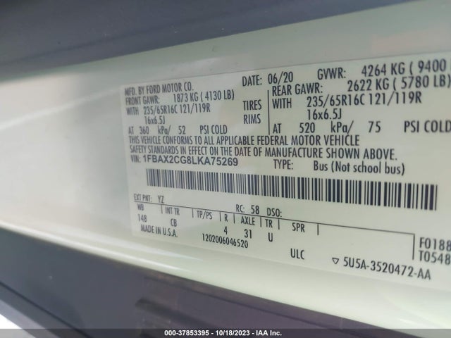 Ford Transit Passenger Wagon Xlt 2020 1FBAX2CG8LKA75269 Image 9