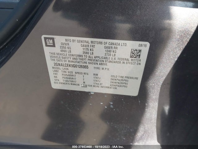Chevrolet EQUINOX LT 2016 2GNALCEK9G6126065 Image 9