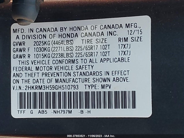Honda CR-V EX 2016 2HKRM3H59GH510793 Image 9