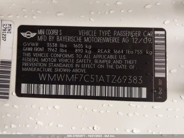 2010 MINI COOPER S WMWMF7C51ATZ69383 Photo 8
