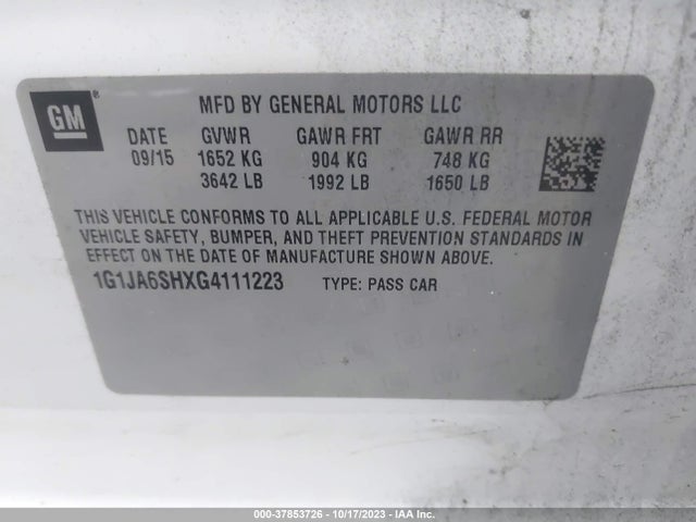 Chevrolet SONIC LS 2016 1G1JA6SHXG4111223 Image 9