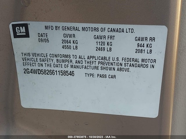2006 BUICK LACROSSE CXL VIN: 2G4WD582661158546