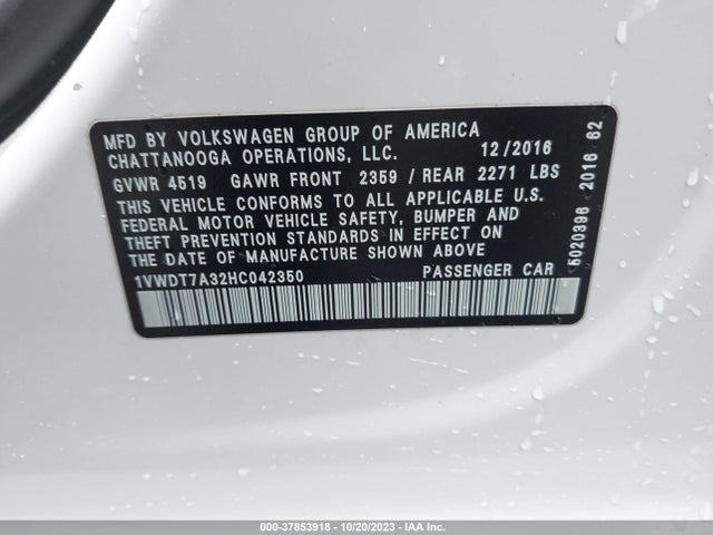 1VWDT7A32HC042350 Volkswagen Passat R-line W/comfort Pkg
