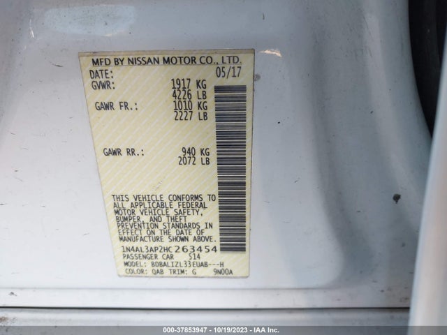 2017 NISSAN ALTIMA 2.5 SV VIN: 1N4AL3AP2HC263454