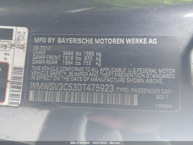 2013 MINI HARDTOP WMWSV3C53DT475923 Photo 8