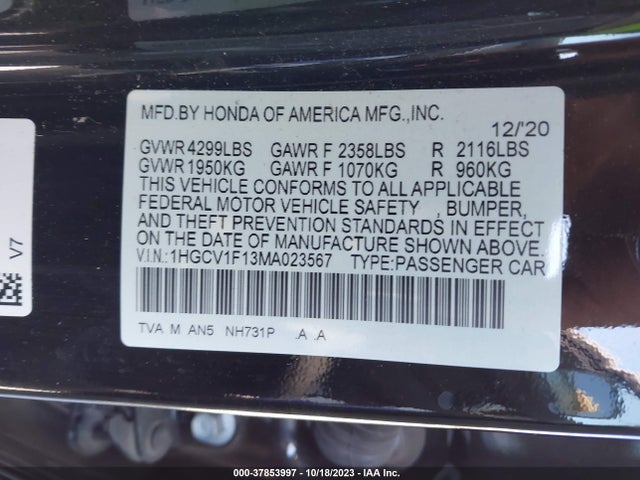 Honda ACCORD LX 2021 1HGCV1F13MA023567 Image 9