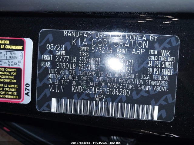2023 KIA EV6 GT VIN: KNDC5DLE6P5134280