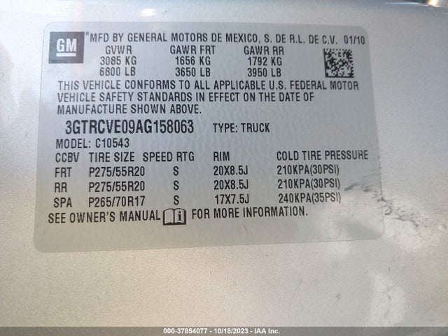 2010 GMC SIERRA 1500 SLE VIN: 3GTRCVE09AG158063