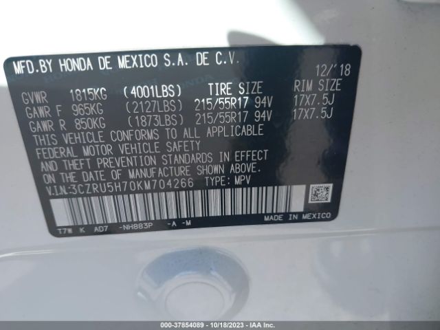3CZRU5H70KM704266 Honda Hr-v Ex-l