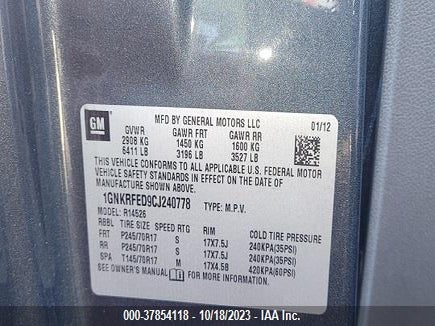 2012 CHEVROLET TRAVERSE 1GNKRFED9CJ240778 Photo 8