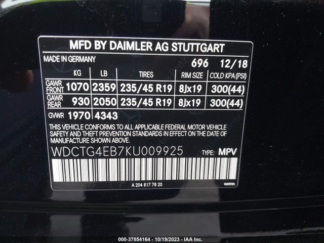 WDCTG4EB7KU009925 Mercedes-Benz Gla Gla 250