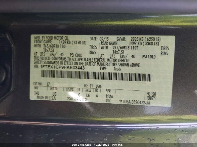 1FTEX1CP9FKE33443 Ford F-150 Xl/lariat/xlt