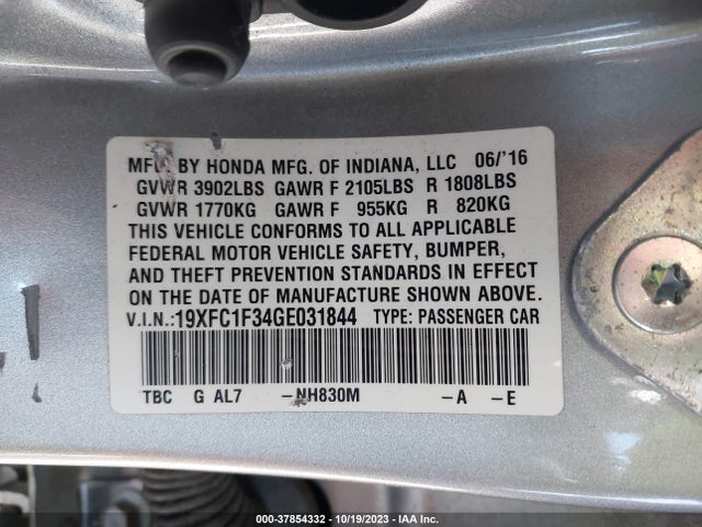Honda Civic Ex-t 2016 19XFC1F34GE031844 Image 9