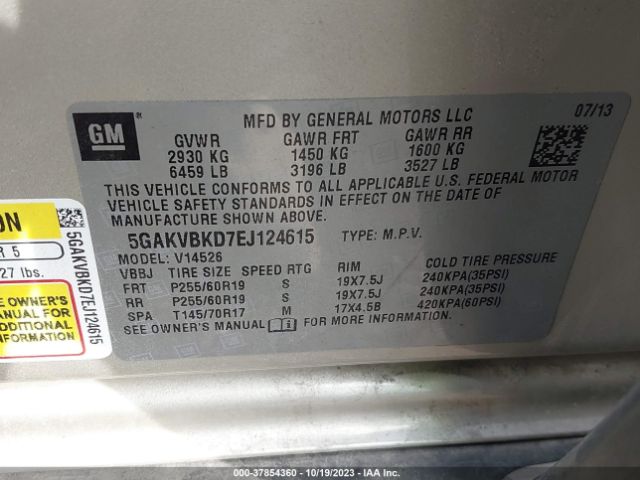 5GAKVBKD7EJ124615 Buick Enclave Leather