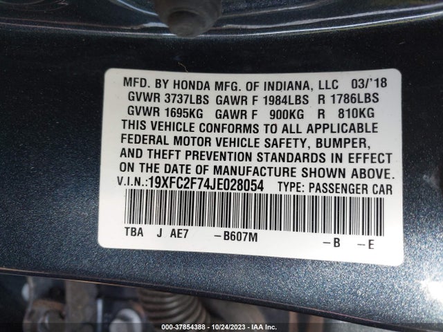 Honda CIVIC EX 2018 19XFC2F74JE028054 Image 9