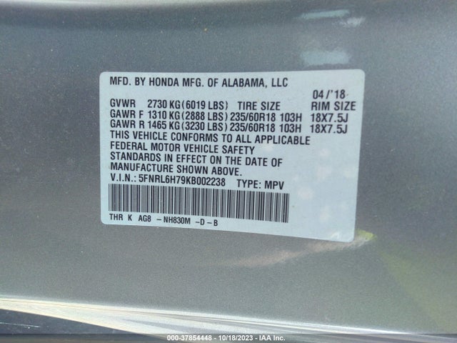 Honda Odyssey Ex-l 2019 5FNRL6H79KB002238 Image 9