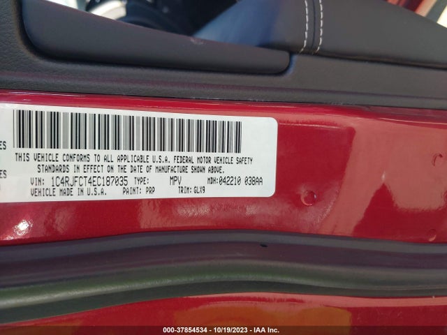 2014 JEEP GRAND CHEROKEE OVERLAND VIN: 1C4RJFCT4EC187035