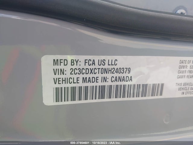 2022 DODGE CHARGER R/T VIN: 2C3CDXCT0NH240379