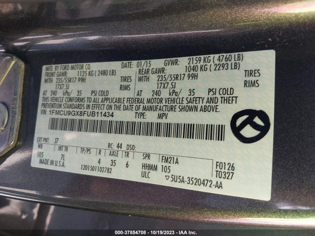 Ford ESCAPE SE 2015 1FMCU9GX8FUB11434 Image 9
