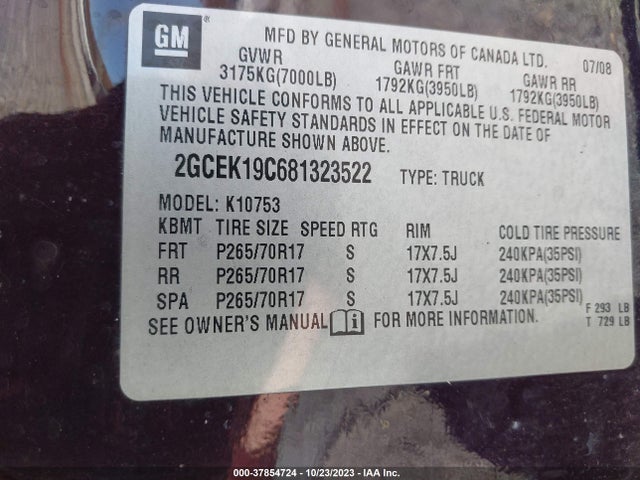 2008 CHEVROLET SILVERADO 1500 LS VIN: 2GCEK19C681323522