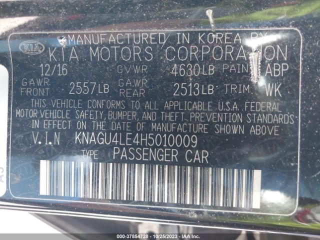 KNAGU4LE4H5010009 KIA Optima Hybrid Ex