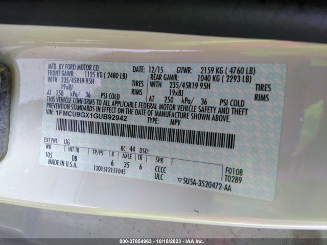 Ford ESCAPE SE 2016 1FMCU9GX1GUB92942 Image 9